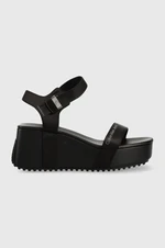 Sandály Calvin Klein Jeans WEDGE BLCOK SANDAL SATIN/HW dámské, černá barva, na platformě, YW0YW00980