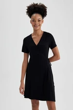 DEFACTO A-Line Wrap Collar Mini Short Sleeve Dress