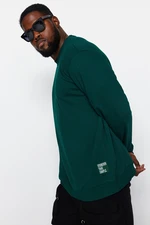 Trendyol Emerald Green Plus Size Crew Neck Regular/Normal Cut Labeled Sweatshirt