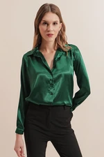 Bigdart 3964 Lightly Flowy Satin Shirt - Emerald