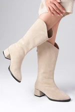 Mio Gusto Fabia Women's Beige Color Suede Above Knee High Boots