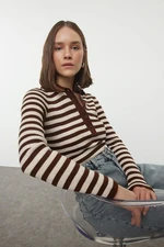 Trendyol Brown Polo Neck Basic Striped Knitwear Sweater