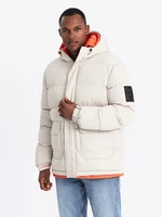 Ombre Men's sports warm jacket with double hood - ash