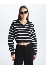 LC Waikiki Polo Neck Pruhovaný Dlouhý Rukáv Plodina Dámský pletený svetr