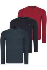 TRIPLE SET T8588 DEWBERRY ROUND NECK MEN'S SWEATSHIRT-BLACK-ANTHRACITE-BURGUNDY