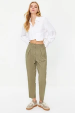 Trendyol Khaki Cotton Carrot Pattern Stripe Detail Woven Trousers