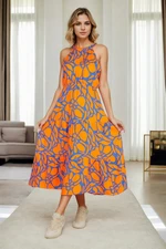 E7818 Dewberry Womens Floral Patterned Dress-ORANGE