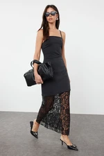 Trendyol Black Strap Midi Lace Detailed Denim Dress