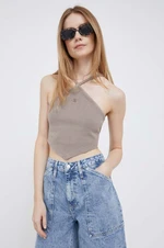 Bavlněný top Calvin Klein Jeans hnědá barva, cold shoulder