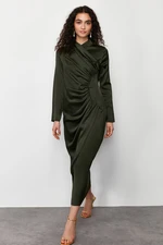 Trendyol Khaki Ruffle Detailed Woven Satin Evening Dress