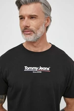 Bavlnené tričko Tommy Jeans pánsky,čierna farba,s potlačou,DM0DM18590