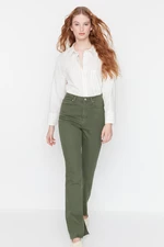 Trendyol Khaki Slit Wysoki Stan Wąskie Flare Spodnie Jeansowe