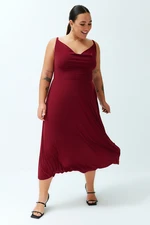 Trendyol Curve Burgundy Degajee Collar Knitted Dress