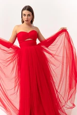 Lafaba Women's Red Strapless Tulle Evening Dress