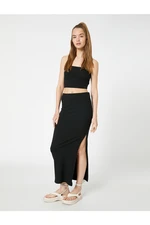 Koton Midi Skirt with Slits, Ribbed Viscose Blend, Normal Waist.