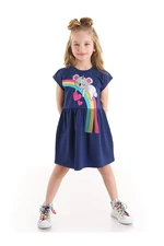 Denokids Koala Combed Cotton Girls Navy Blue Dress