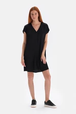 Dagi Black Viscose Dress With Satin Surface