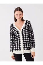 LC Waikiki LCWAIKIKI Women's Classic V-Neck Patterned Long Sleeve Knitwear Cardigan