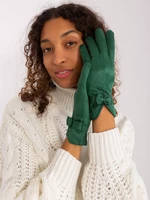 Tmavě zelené elegantní rukavice s mašlí