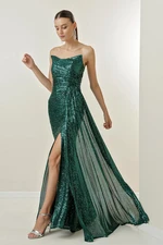 By Saygı Strapless Puffy-Plain Long Dress with Draping and Lined Front.