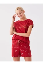 LC Waikiki Round Neck Printed Short Sleeve Women's Shorts Pajamas Set