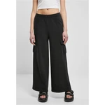 Women's Terry Trousers Highwaist Wide Leg Cargo Black