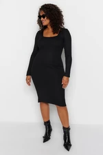 Trendyol Curve Black Square Neck Fitted Knitwear Dress