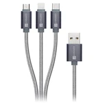 Kábel Connect IT Wirez 3in1 USB/USB-C + MicroUSB + Lightning, 1,2m (CI-1229) strieborný univerzální nabíjecí kabel • délka 1,2 m • konektory USB–C, mi