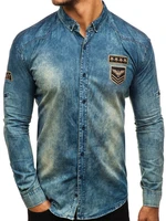 Cămașă denim cu mâneca lungă pentru bărbat bluemarin-gri Bolf 0992