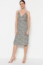 Trendyol Ecru Double Breasted Midi Woven Leopard Patterned Woven Dress