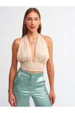 Dilvin 5838 Halterneck Crop Top-béžový