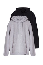 Trendyol Black-Grey 2-Pack Regular/Normal Cut Hooded Fleece/Warm Sweatshirt