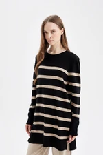 DEFACTO Women's Regular Fit Crew Neck Striped Long Sleeve Knitwear Sweater Tunic