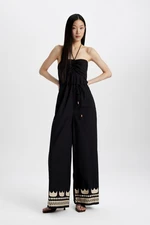 DEFACTO Strapless Poplin Wide Leg Long Jumpsuit