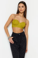 Trendyol Light Green Crop Lined Woven Shiny Stone Bustier