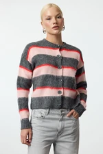 Trendyol Anthracite Soft Texture Color Block Crew Neck Jacket Look Knitwear Cardigan