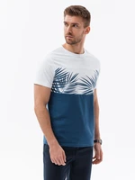 Ombre Men's two-tone t-shirt with palm leaf print - dark denim