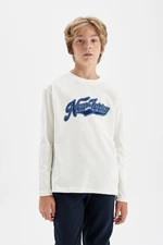 DEFACTO Boy Oversize Fit Crew Neck Printed Long Sleeve School T-Shirt