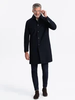 Ombre Men's long single-breasted coat with collar and undercoat - navy blue