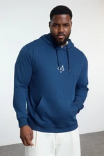 Trendyol Plus Size Indigo Regular/Normal Cut Hooded Sweatshirt with Polar Fleece Inside