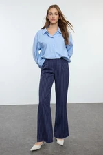 Trendyol Navy Blue Wide Leg/Wide Leg Woven Striped Trousers