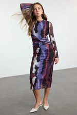 Trendyol Multicolored Abstract Tie Detail Maxi Knit Dress