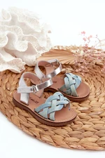 Children's sandals with hook-and-loop closure and intertwined straps Blue Dianttha