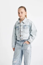 DEFACTO Girl's Buttoned Pocket Short Jean Jacket