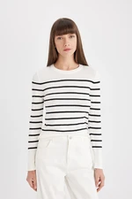 DEFACTO Regular Fit Soft Texture Crew Neck Striped Knit Sweater