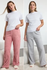 Trendyol Pink-Grey 2-Pack Plush Knitted Pajama Bottoms