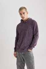 DEFACTO Regular Fit Hooded Washed Faded Effect Basic Plain Sweatshirt