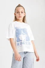 DEFACTO Girl Oversize Fit Crew Neck Printed Short Sleeve T-Shirt