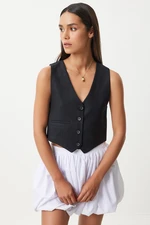 Happiness İstanbul Women's Black Linen Short Vest