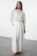 Trendyol Ecru Pocketed Embroidery / Guipure Woven Skirt